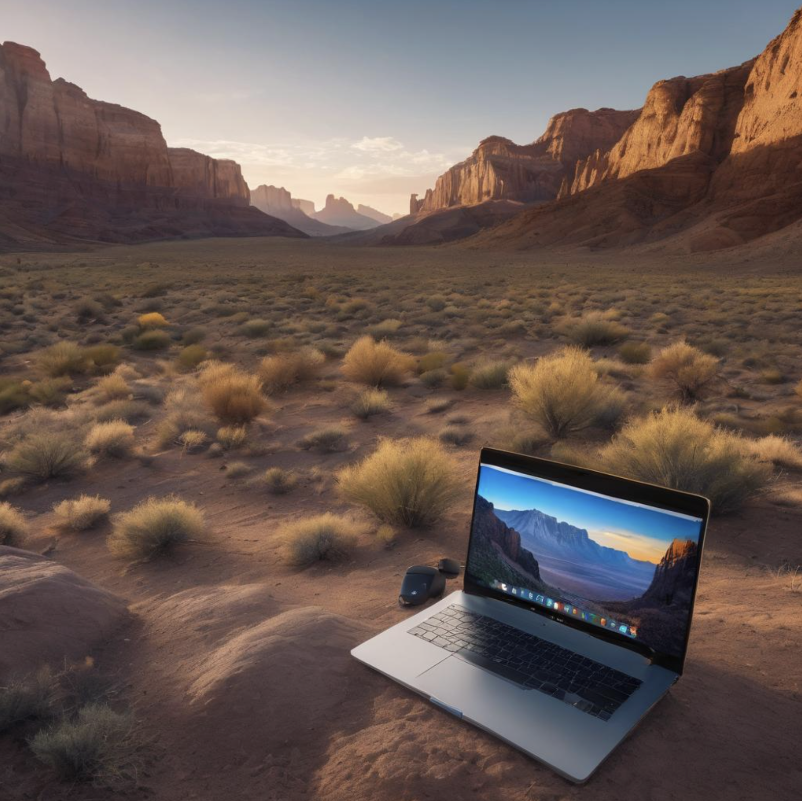 AI laptop in desert